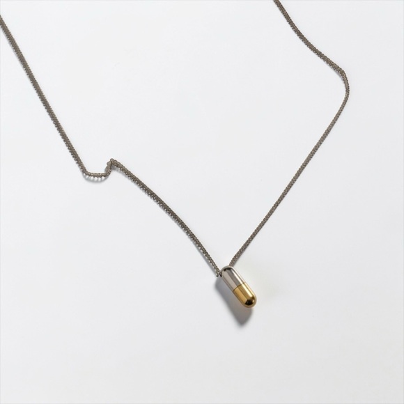 Jewelry - Two-Tone Capsule Pendant Necklace Real Gold & Silver Minimal Pill Charm Necklace